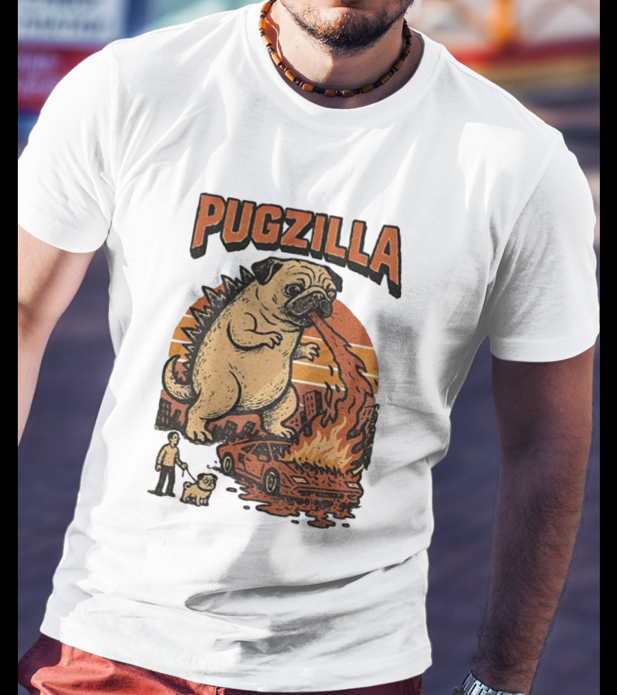 Pugzilla Funny Godzilla Parody Kaiju Fire Breathing Pug T-Shirt