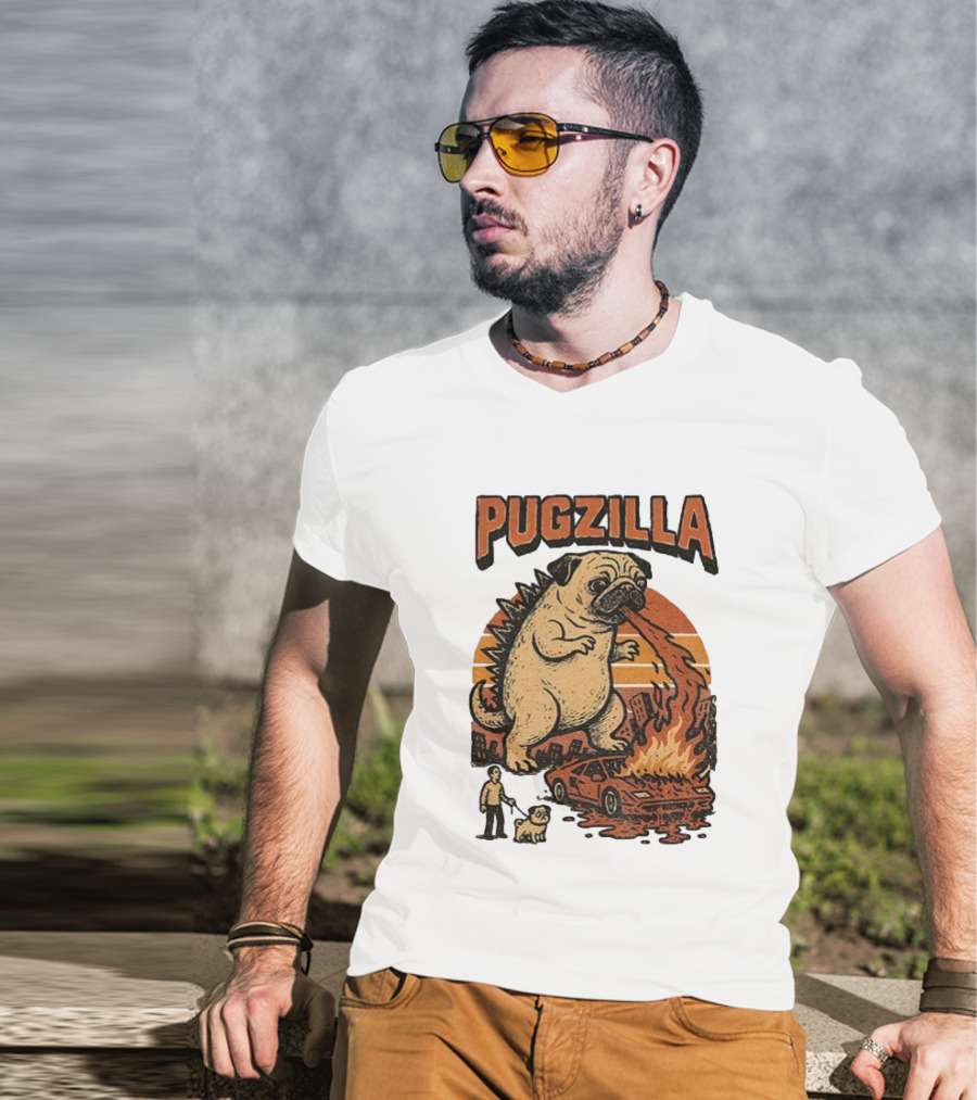 Pugzilla Funny Godzilla Parody Kaiju Fire Breathing Pug T-Shirt