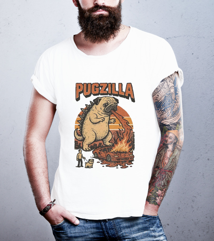 Pugzilla Funny Godzilla Parody Kaiju Fire Breathing Pug T-Shirt