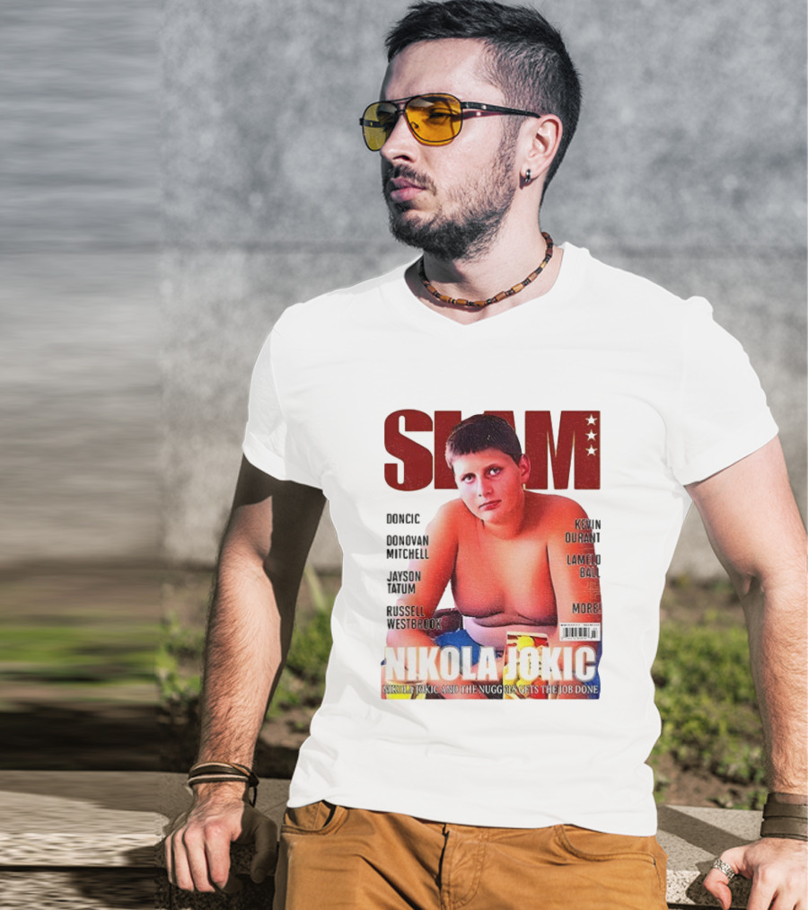 Slam Magazine Nikola Jokic 90s Retro Basketball Nuggets Durant Mitchell Westbrook Tatum Ball T-Shirt