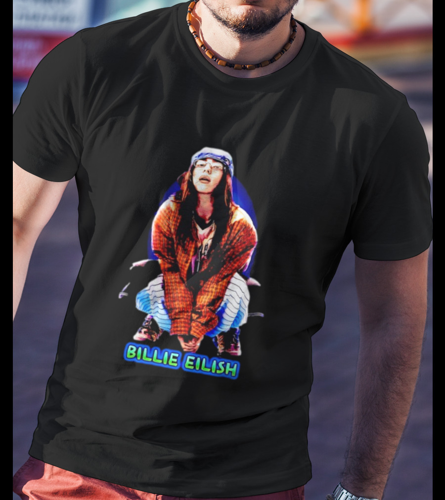 Billie Eilish Squatting Plaid Striped T-Shirt