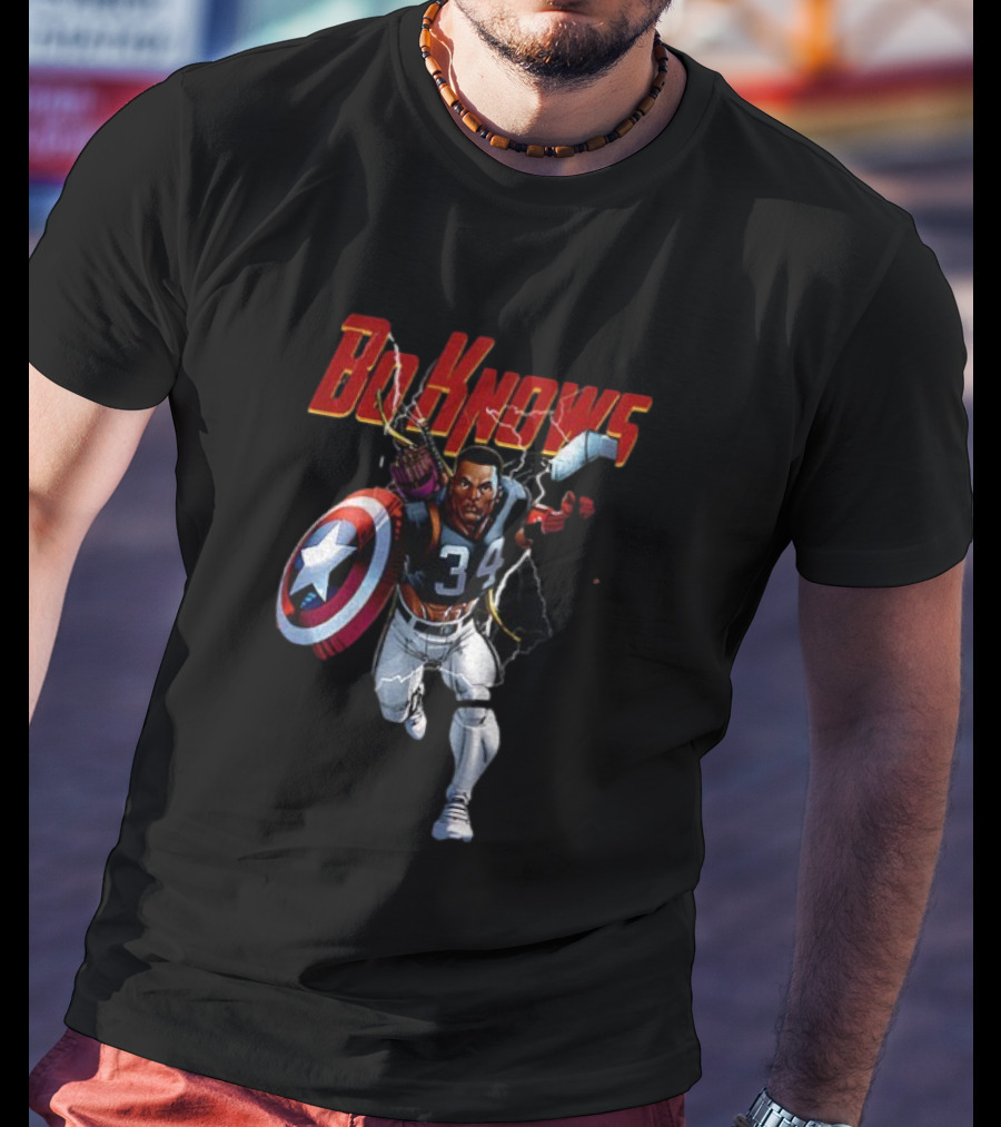 Bo Knows Heroes Captain America Thor 34 Vintage Football T-Shirt