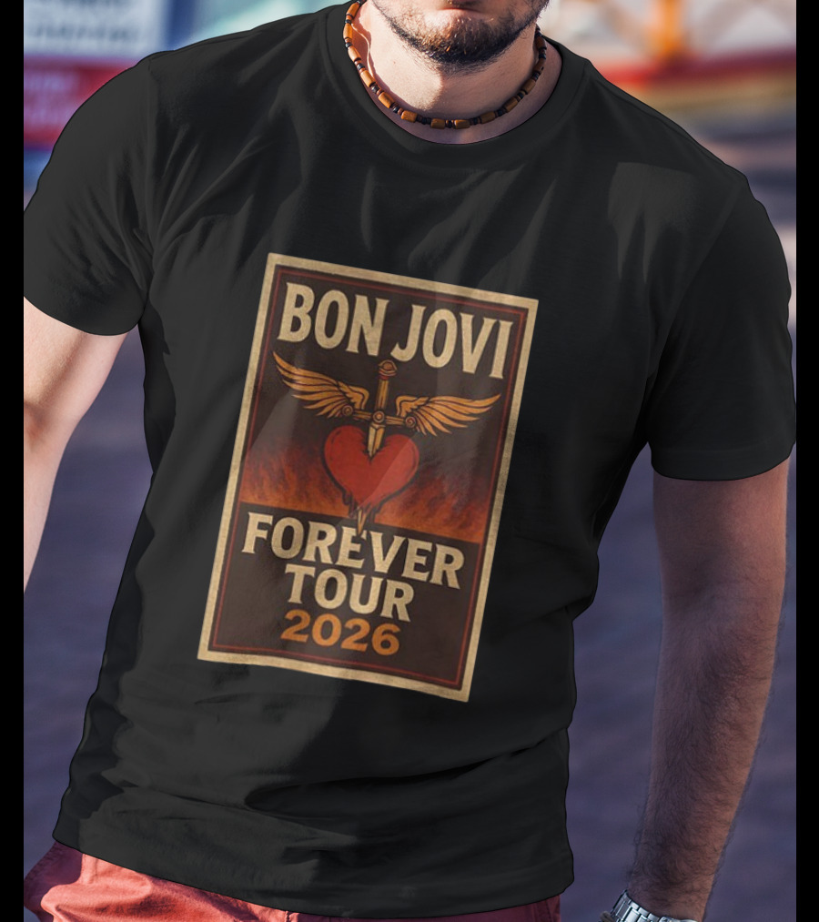 Bon Jovi Forever Tour 2026 Heart Dagger Winged T-Shirt