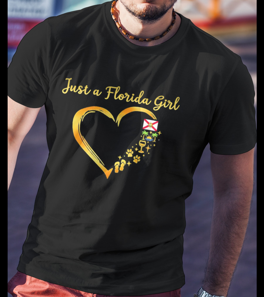Just A Florida Girl Heart With State Flag And Tropical Iconography T-Shirt