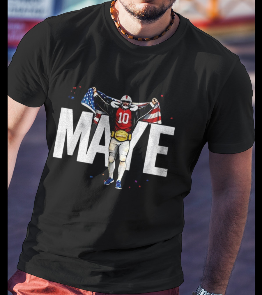 Drake Maye 10 New England Patriots 2026 American Flag Champion T-Shirt