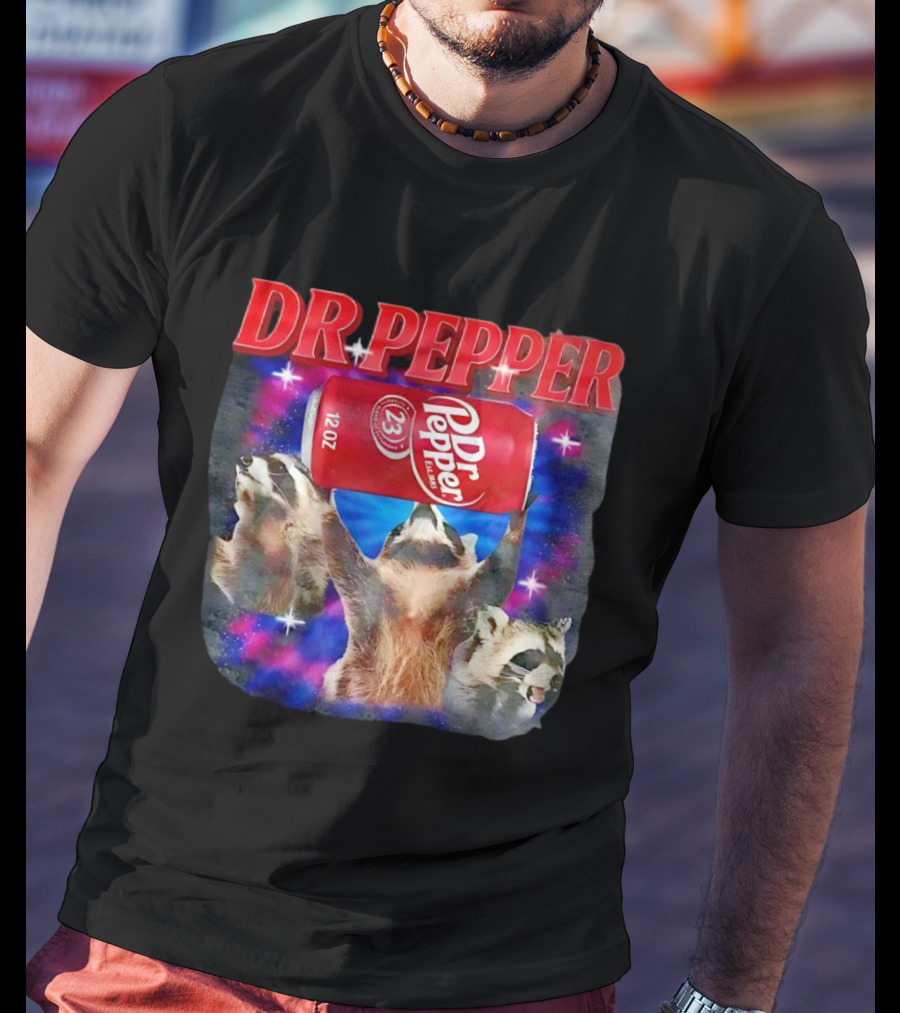 Dr Pepper Raccoons With Can And Cosmic Background T-Shirt