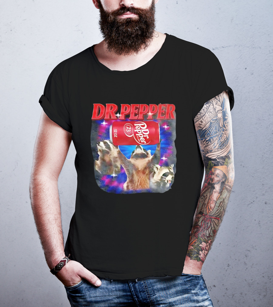Dr Pepper Raccoons With Can And Cosmic Background T-Shirt