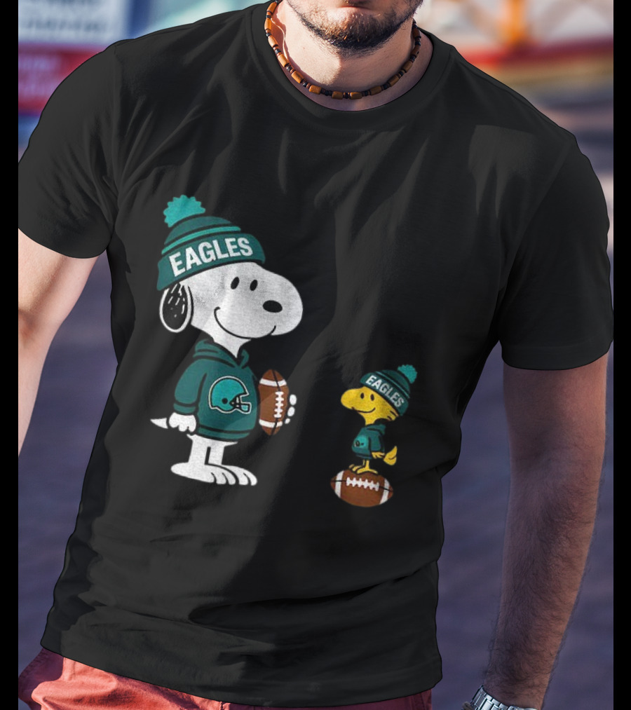 Philadelphia Eagles Snoopy Woodstock Football Style NFL Beanie Pullover T-Shirt