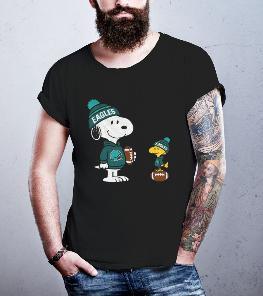 Philadelphia Eagles Snoopy Woodstock Football Style NFL Beanie Pullover T-Shirt