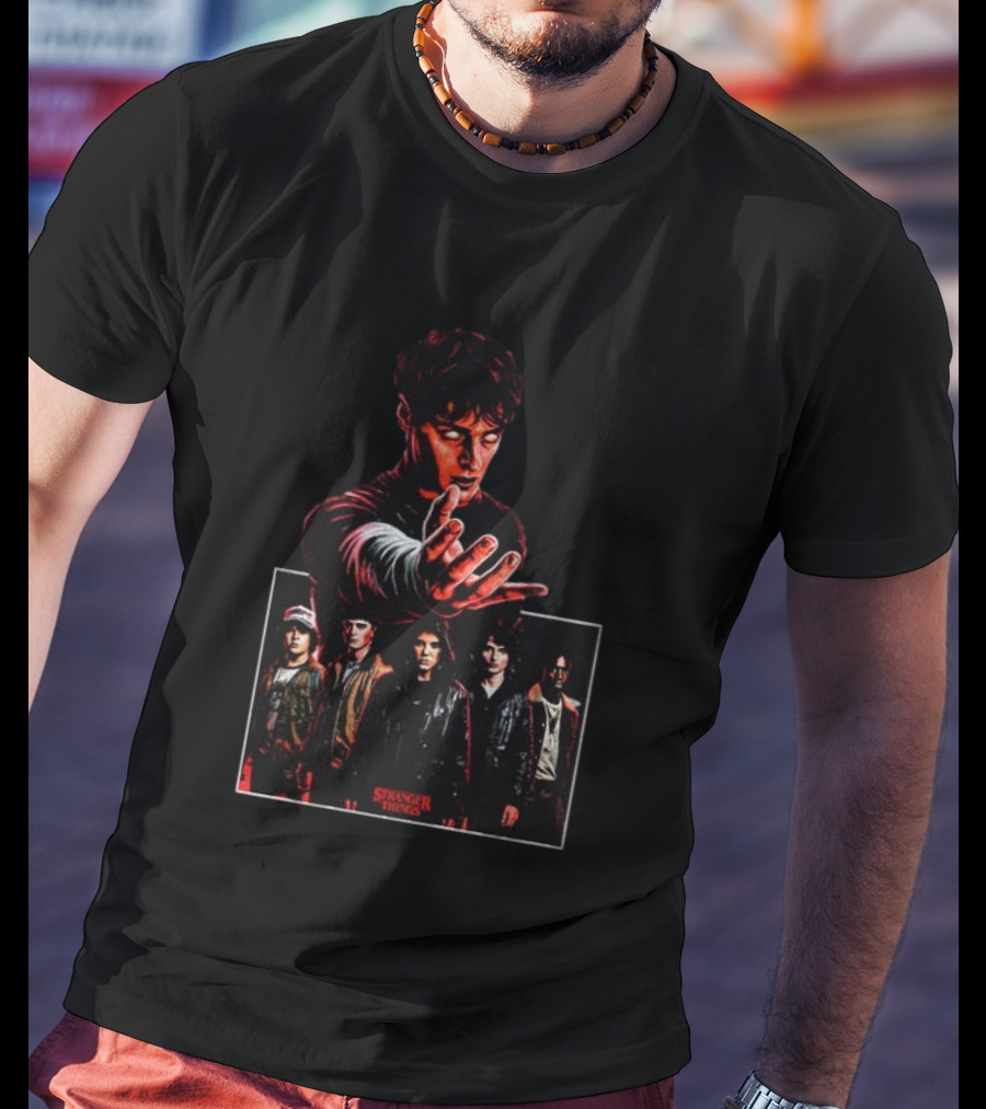 Stranger Things Character Montage With Group And Red Glow T-Shirt