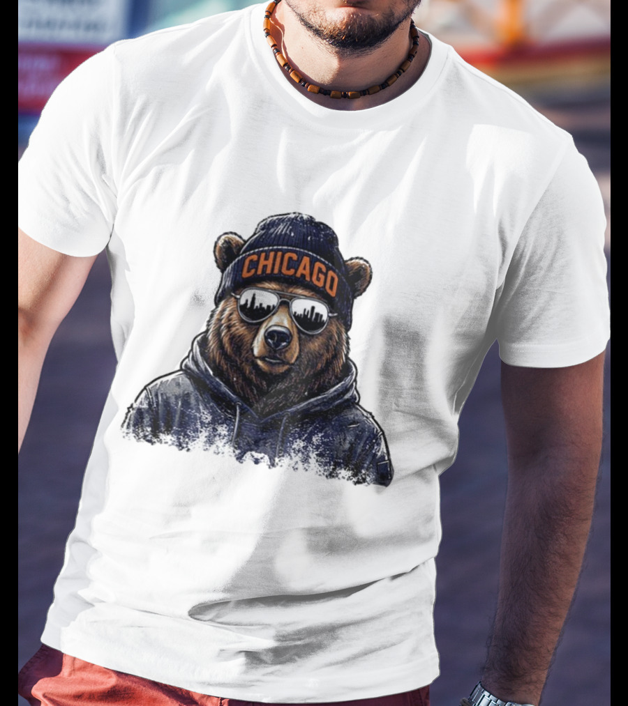 Chicago Bear Football Mascot Sunglasses Beanie Hat T-Shirt