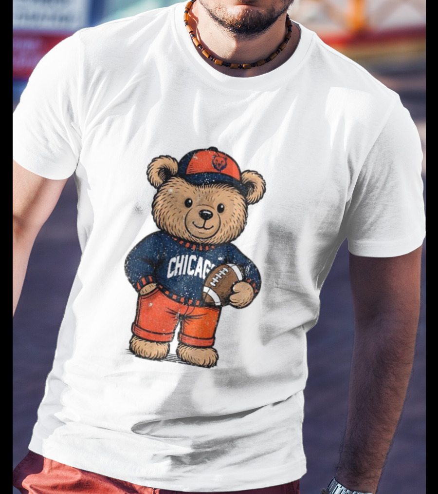 Chicago Bears Football Teddy Bear Holding Football NFL Merchandise T-Shirt