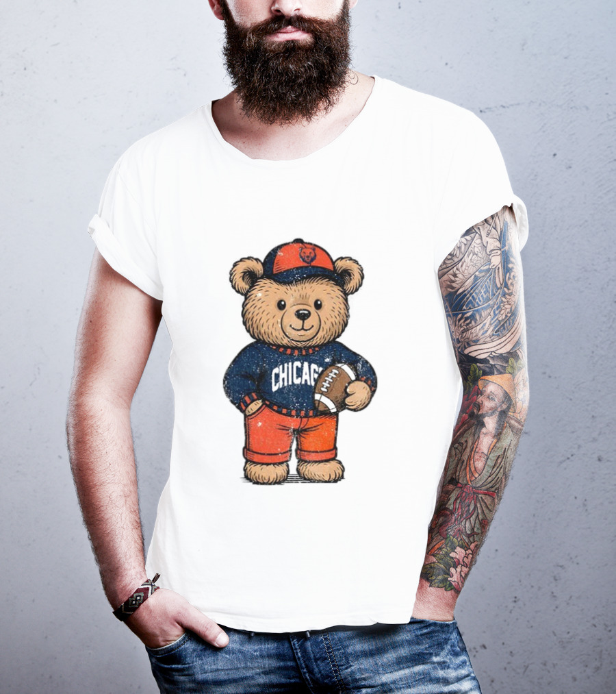 Chicago Bears Football Teddy Bear Holding Football NFL Merchandise T-Shirt