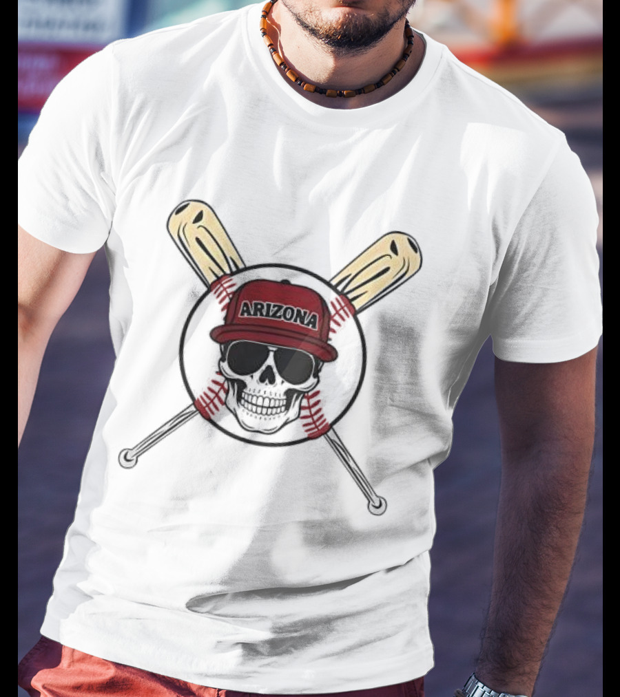 Arizona Baseball Skeleton Skull Cap And Bat Crossbones T-Shirt