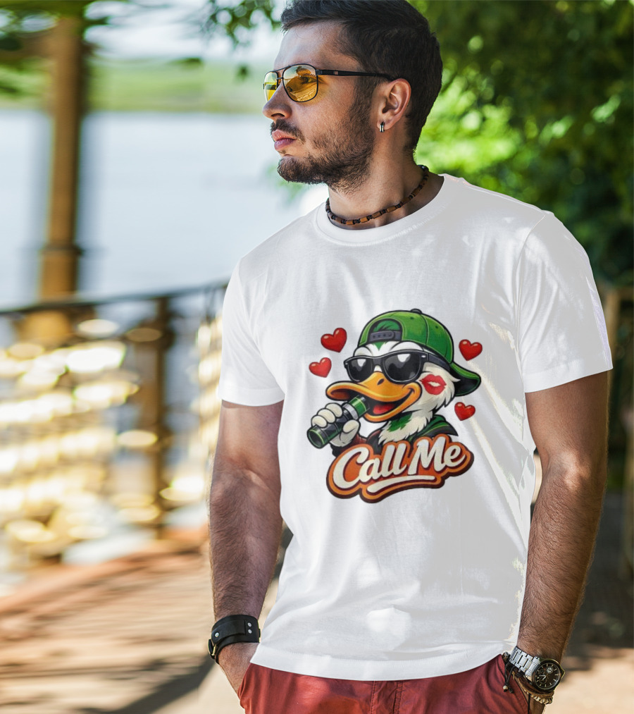 Duck Call Me Cool Sunglasses Heart Kiss Lips T-Shirt