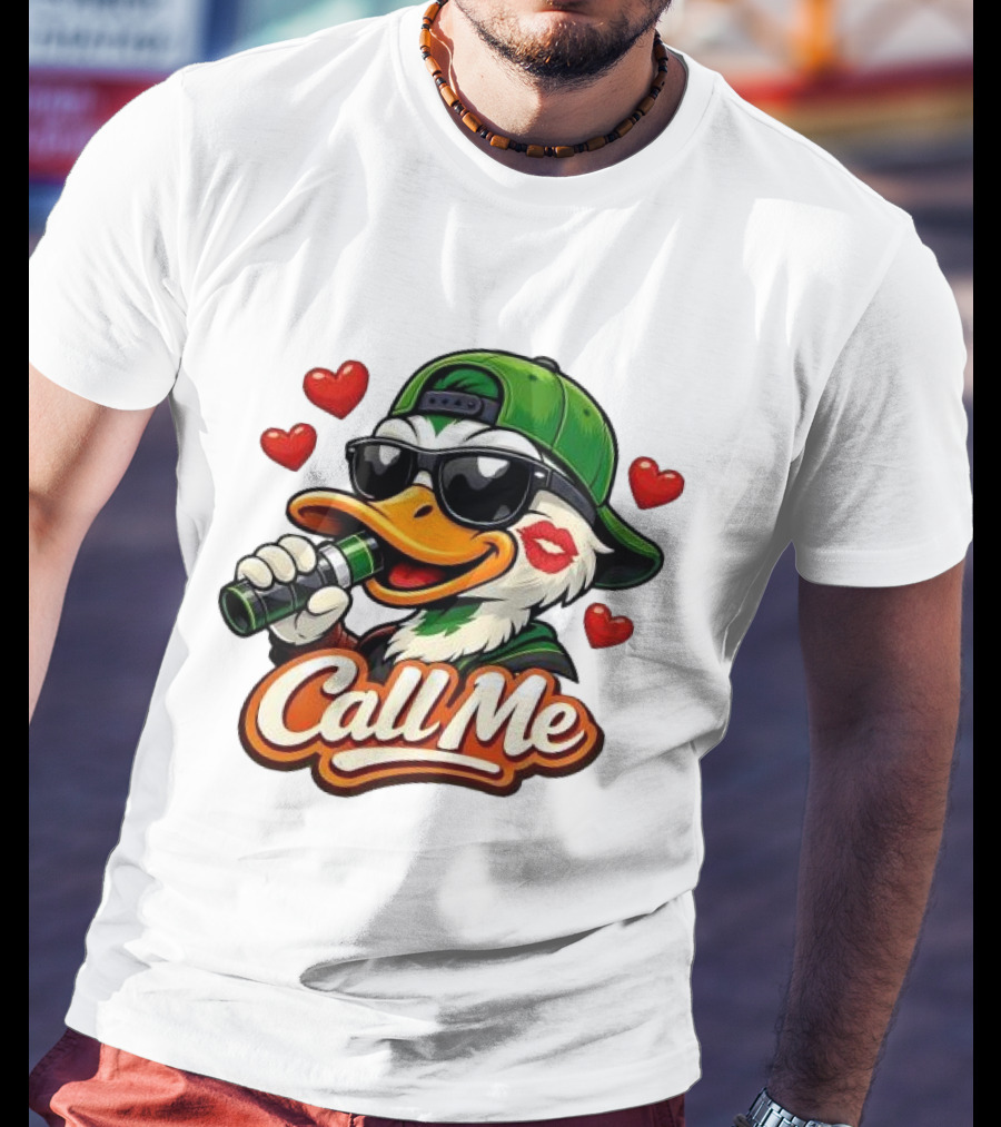 Duck Call Me Cool Sunglasses Heart Kiss Lips T-Shirt