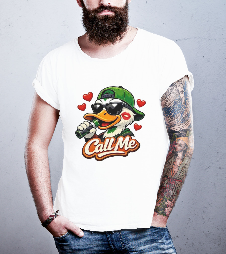 Duck Call Me Cool Sunglasses Heart Kiss Lips T-Shirt