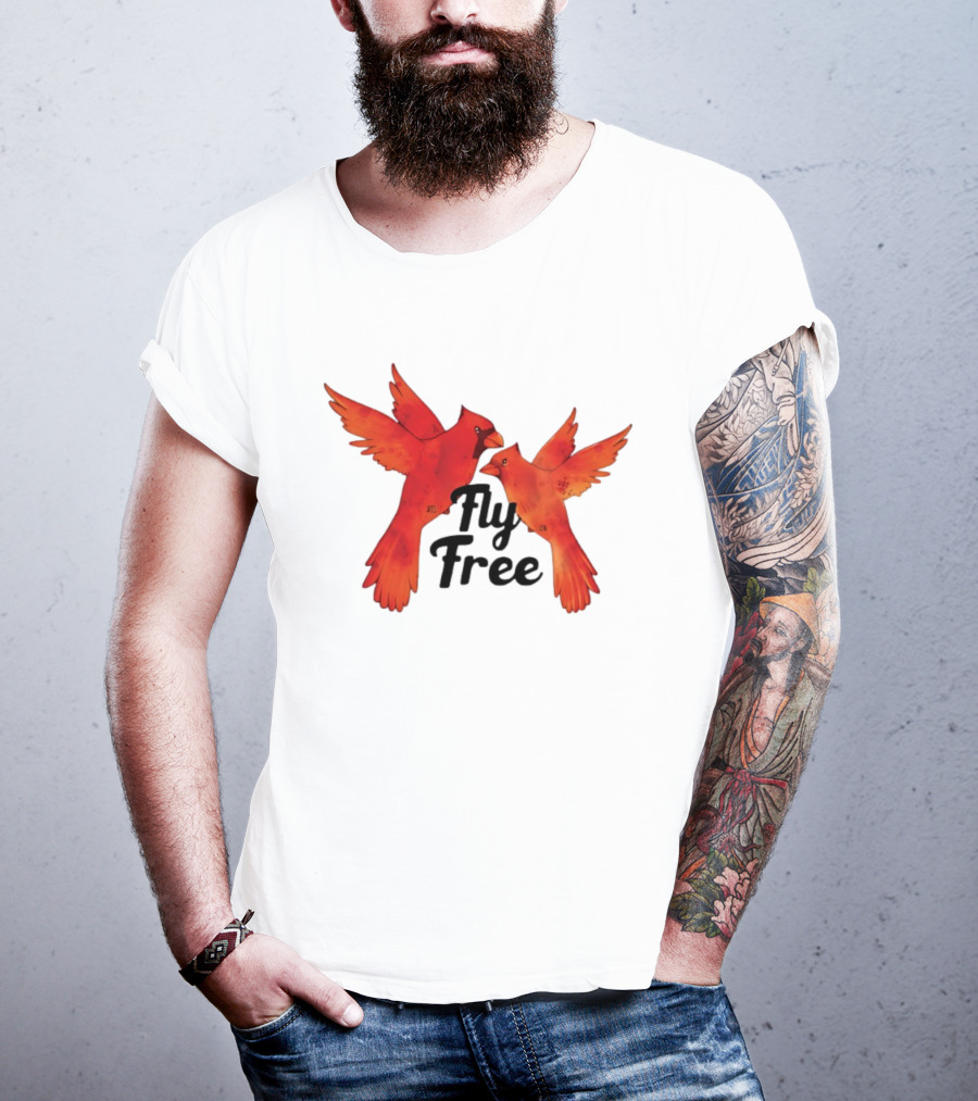 Fly Free Cardinal Bird Pair Vibrant Red Wings Dynamic Motion T-Shirt