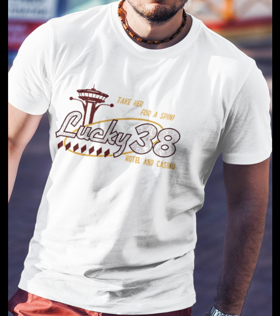 Lucky 38 Take Her For A Spin Hotel And Casino Vintage Retro Casino Vibes T-Shirt