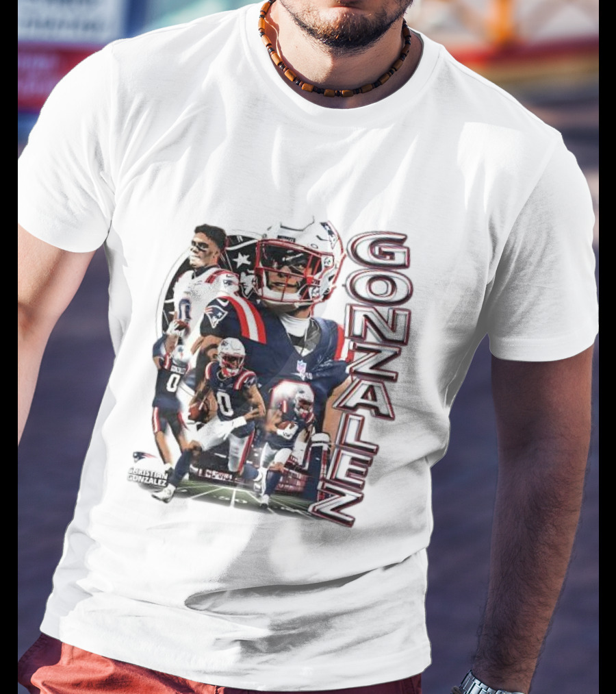 New England Patriots Christian Gonzalez Football Collage T-Shirt