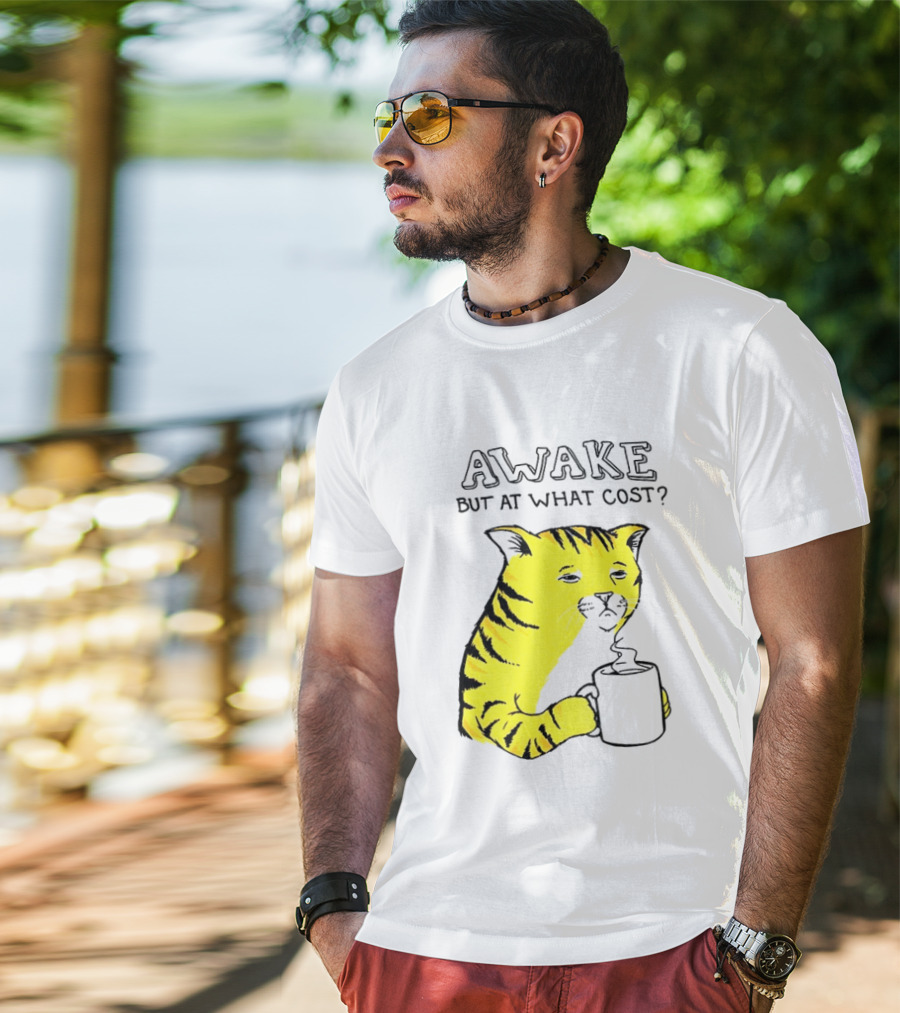 Awake At What Cost Tired Orange Cat Coffee T-Shirt