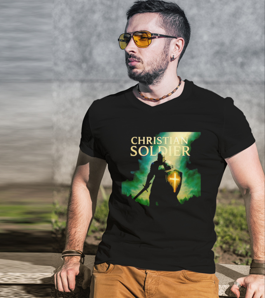 Christian Soldier Knight Shield Cross Iconic Warrior T-Shirt