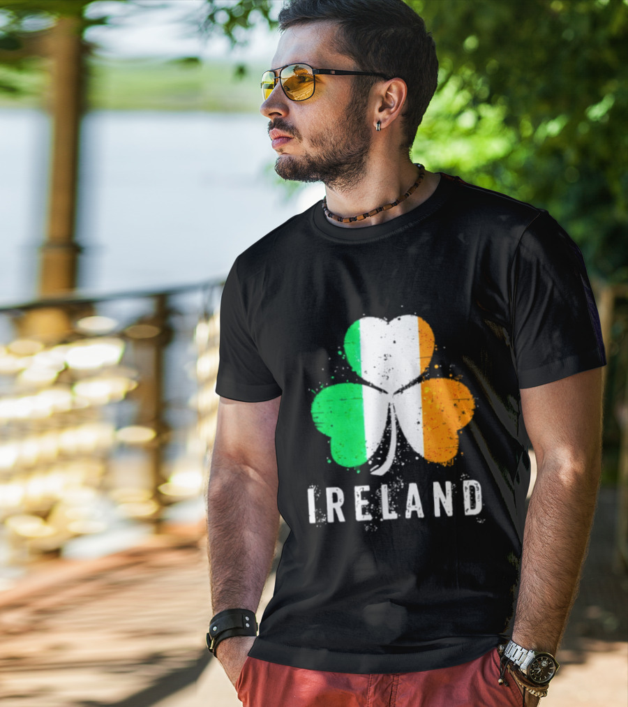 Ireland Flag On Shamrock For Proud Irish On St Patrick’s Day T-Shirt