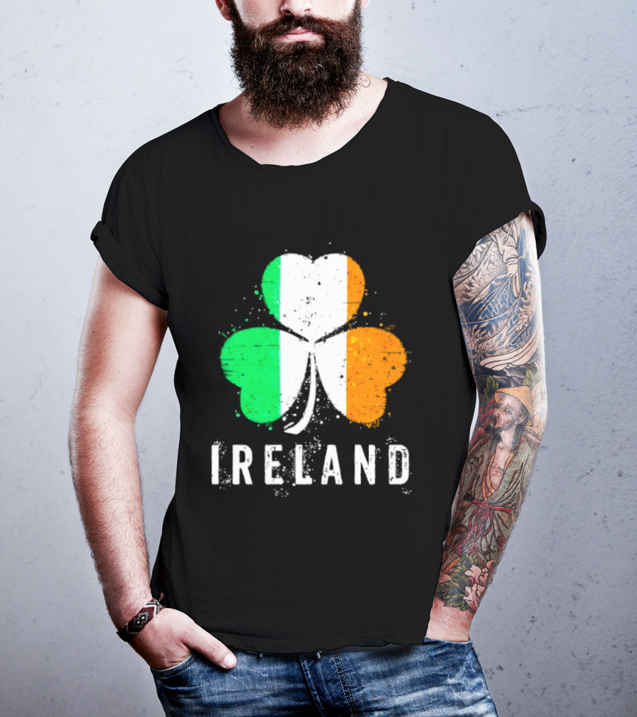 Ireland Flag On Shamrock For Proud Irish On St Patrick’s Day T-Shirt