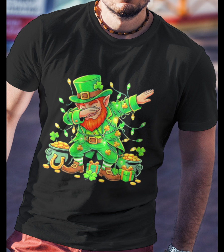 Dabbing Leprechaun St Patricks Day Lights Gold Pot Clover T-Shirt
