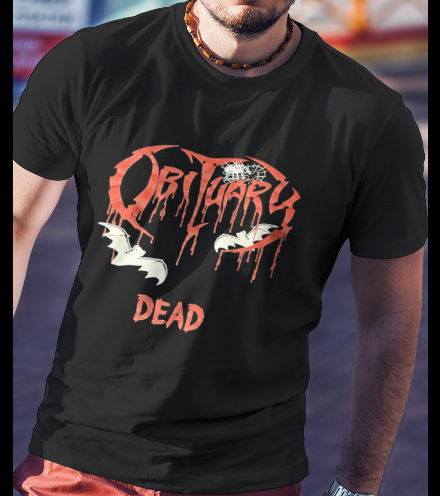 Obituary Dead With Dripping Letters And Flying Bats T-Shirt