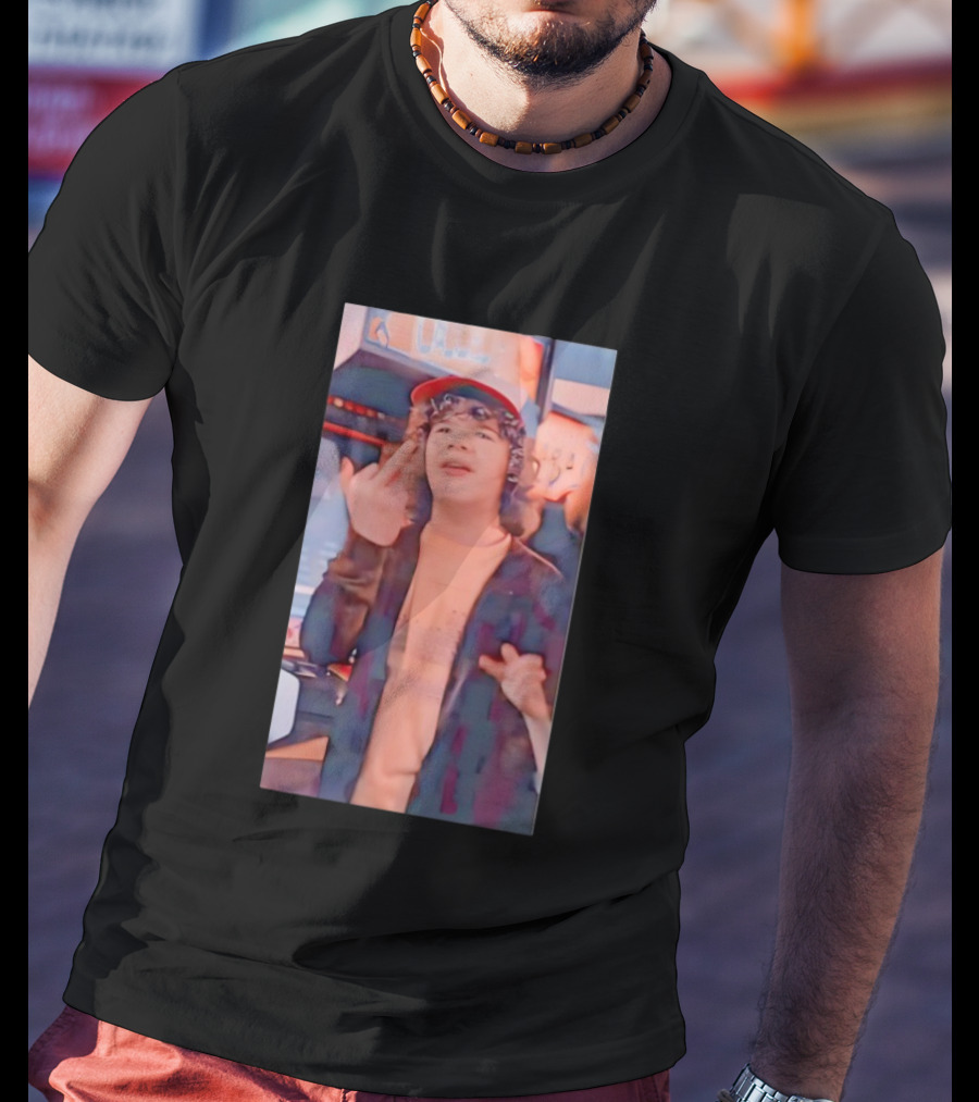 Dustin Henderson Stranger Things Arcade Scene Middle Finger Pose T-Shirt