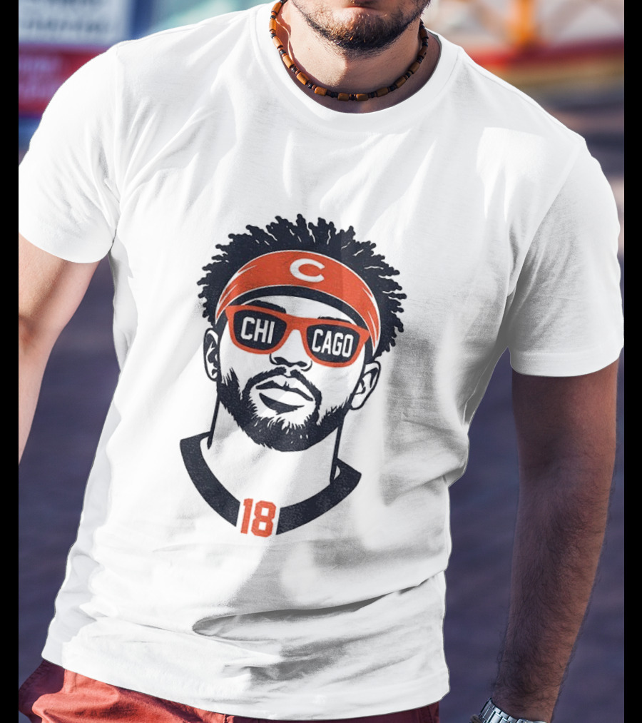 Caleb Williams 18 Chicago Bears Cartoon Sunglasses Headband T-Shirt