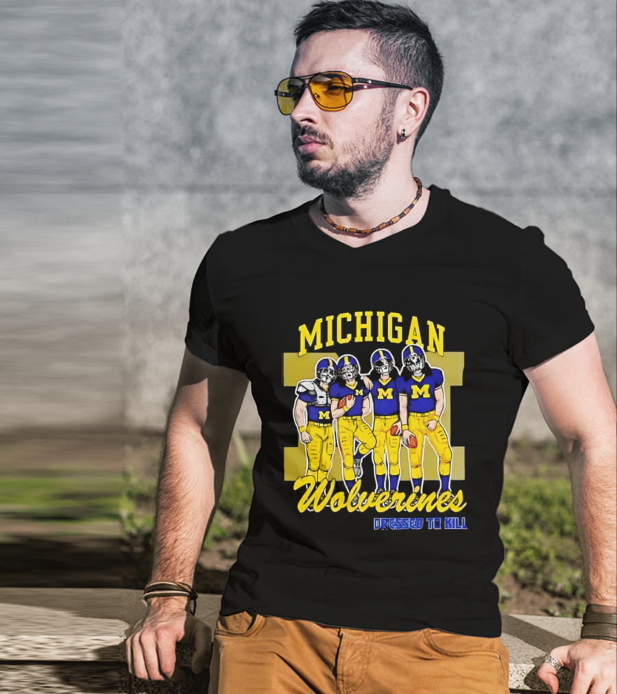 Michigan Wolverines Football Dressed To Kill Team Players Yellow And Blue T-Shirt
