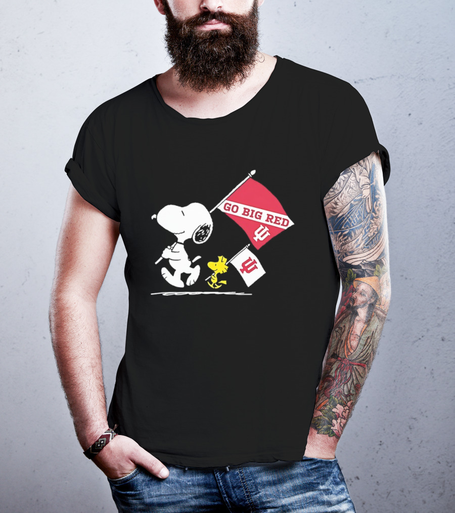 Snoopy Woodstock Go Big Red Indiana Hoosiers Flag T-Shirt