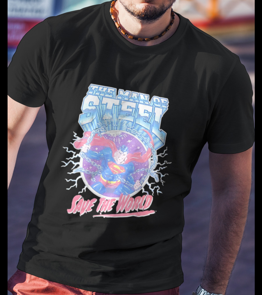 The Man Of Steel Save The World Lightning Superhero Iconic T-Shirt
