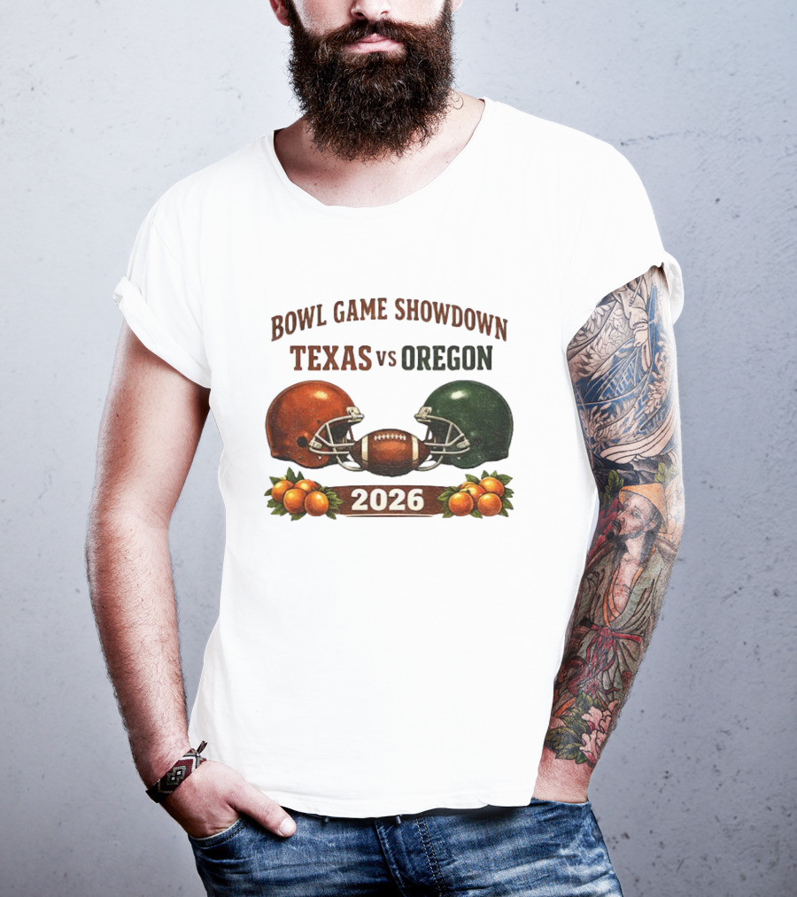 Texas Vs Oregon 2026 Bowl Game Showdown Football Helmet Clash T-Shirt