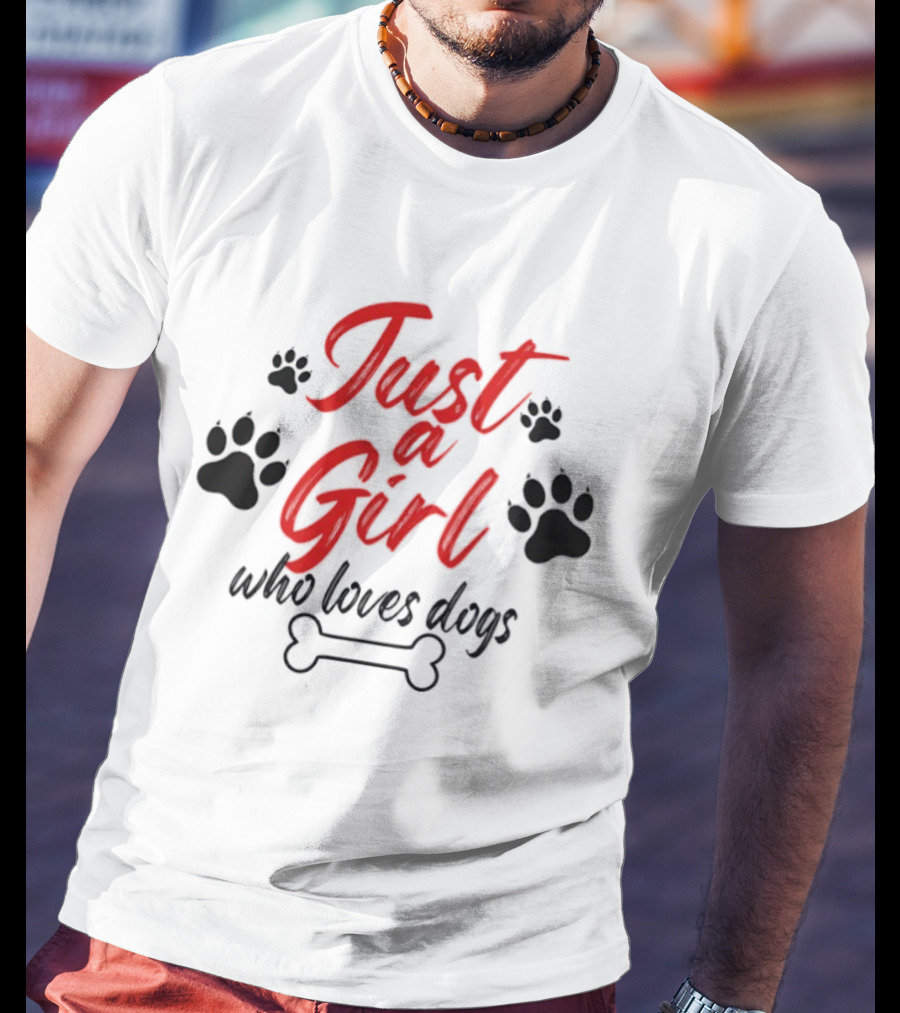 Just A Girl Who Loves Dogs Paw Prints Bone T-Shirt