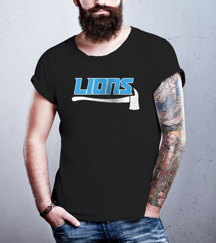 Detroit Lions Firefighter Appreciation Axe And Blue Lions T-Shirt