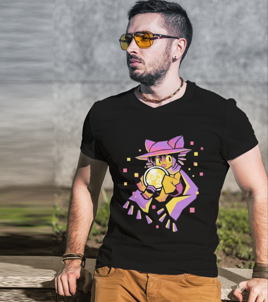 OneShot Niko Holding Lightbulb Pixel Art Purple Yellow T-Shirt