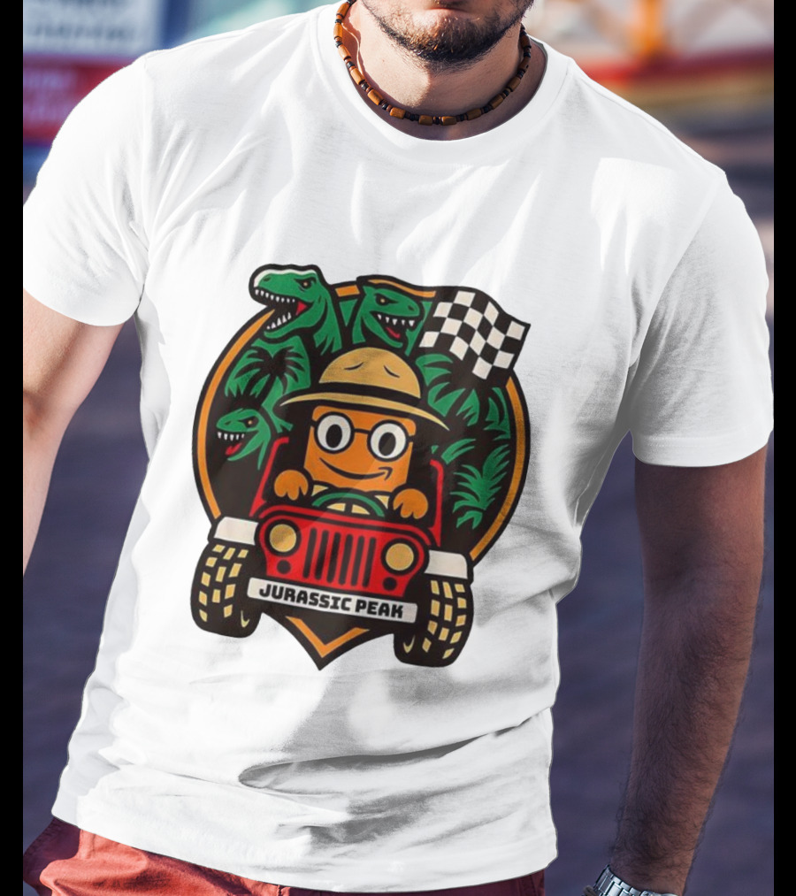 Jurassic Peak Safari Adventure Cartoon Dinosaurs Driving Explorer T-Shirt