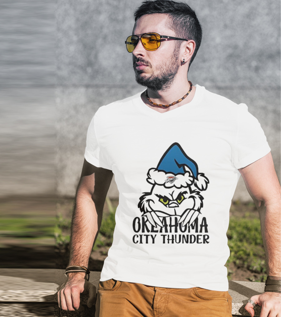Okahoma City Thunder Grinch Holiday Santa Hat Christmas T-Shirt