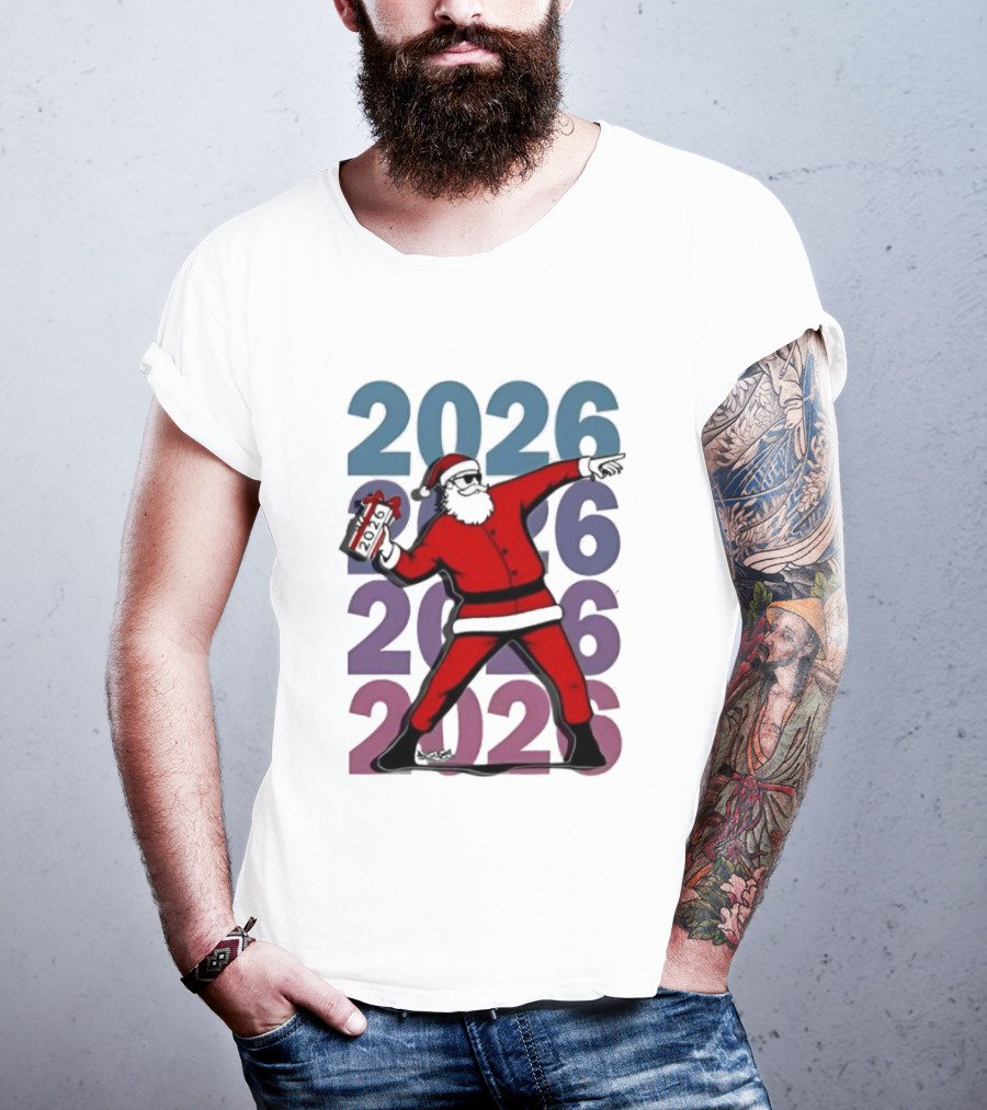 Dancing Santa 2026 Countdown Bold Repeat T-Shirt
