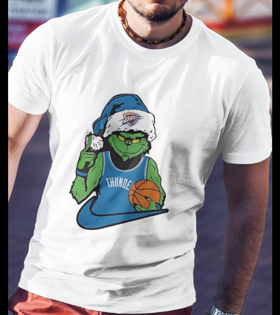 OKC Thunder Grinch Santa Hat Basketball Nike T-Shirt