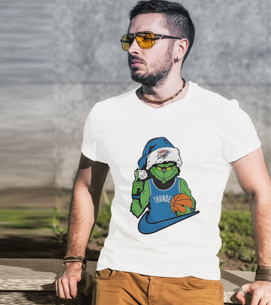 OKC Thunder Grinch Santa Hat Basketball Nike T-Shirt