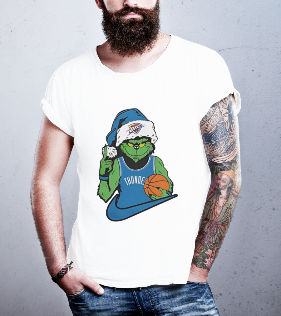 OKC Thunder Grinch Santa Hat Basketball Nike T-Shirt