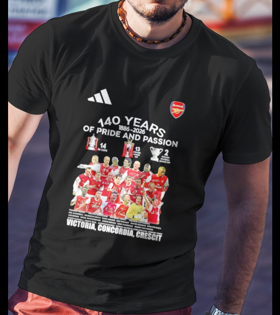 Arsenal FC 140 Years Pride Passion 1886 2026 Victoria Concordia Crescit T-Shirt