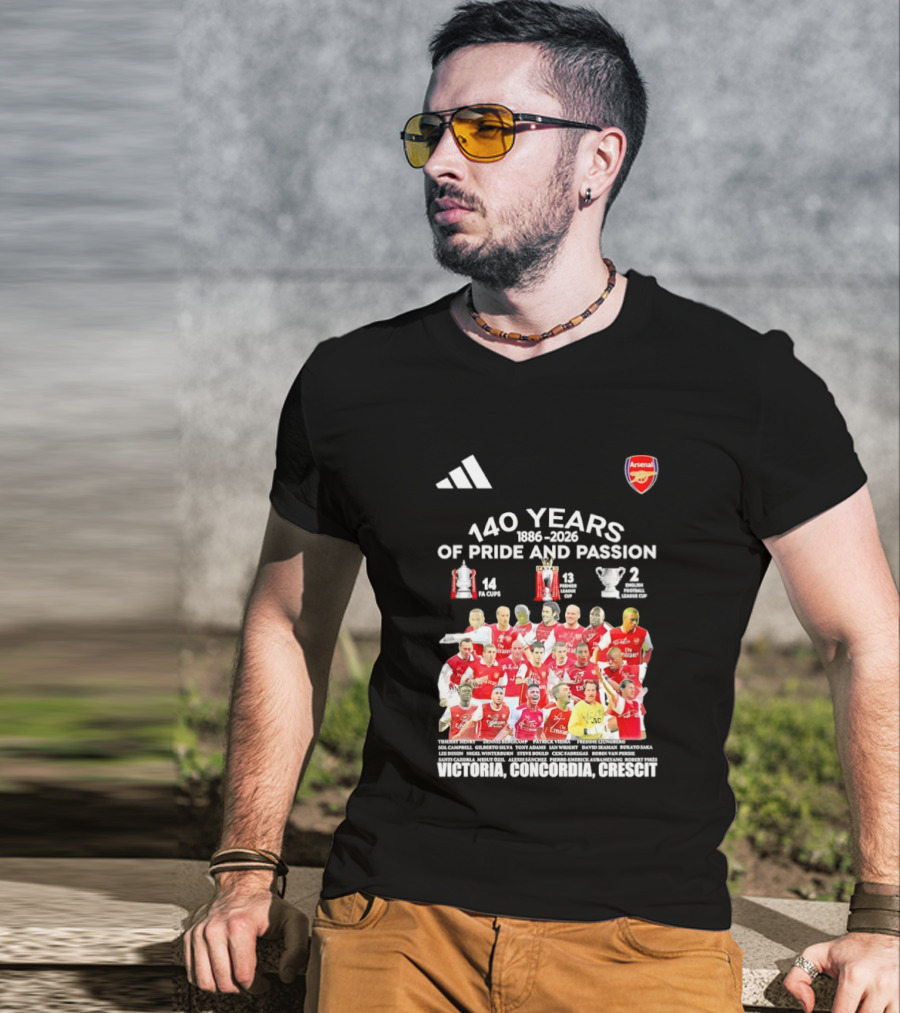 Arsenal FC 140 Years Pride Passion 1886 2026 Victoria Concordia Crescit T-Shirt