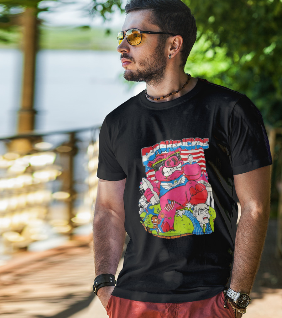 Brokencyde Pig Pink Cartoon Patriotic Characters Washington Monument T-Shirt