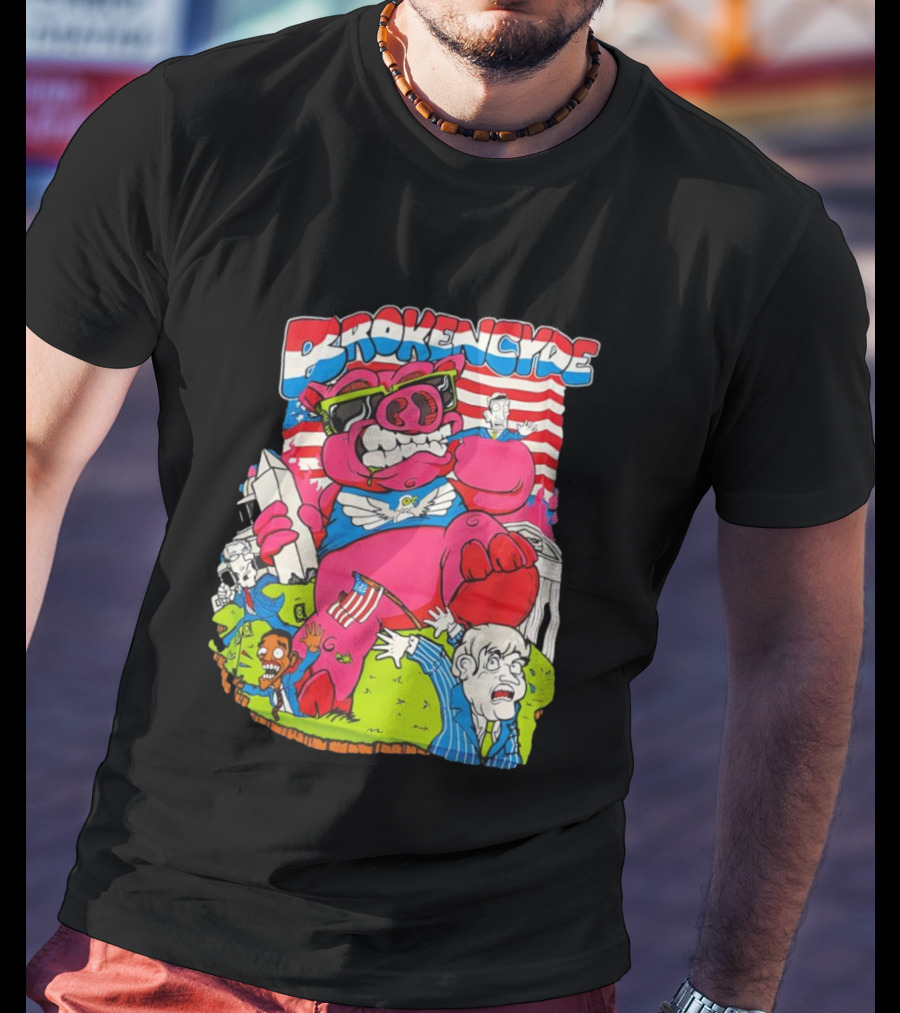 Brokencyde Pig Pink Cartoon Patriotic Characters Washington Monument T-Shirt
