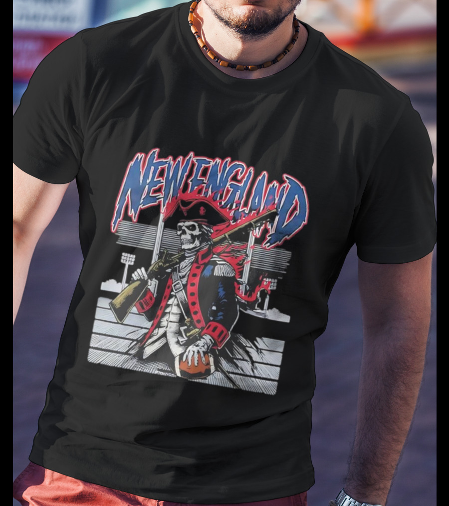 New England Patriots Skeleton With Musket And Football T-Shirt